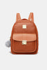 Woven Leather Backpack with Pom-Pom Pendant