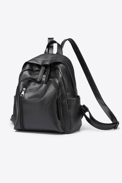 Black PU Leather Backpack